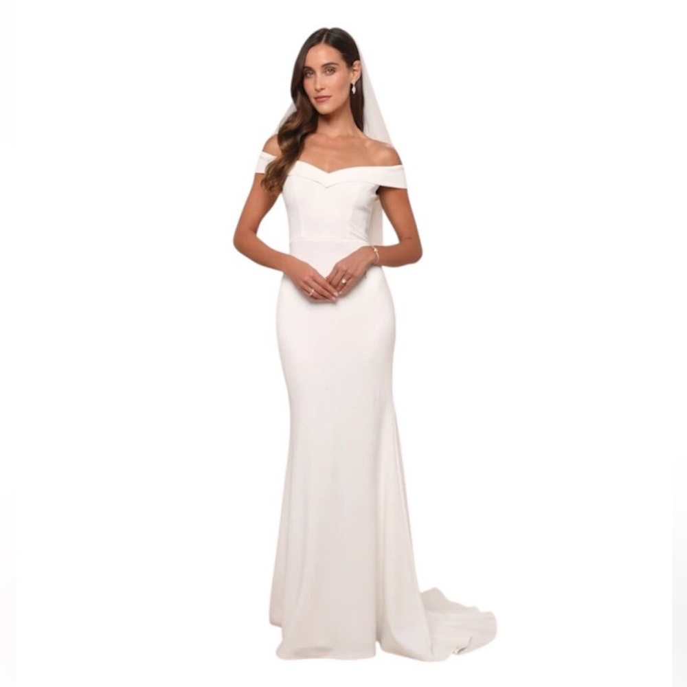 Lulus White Off the Shoulder Mermaid Wedding Dress NWT Size Large